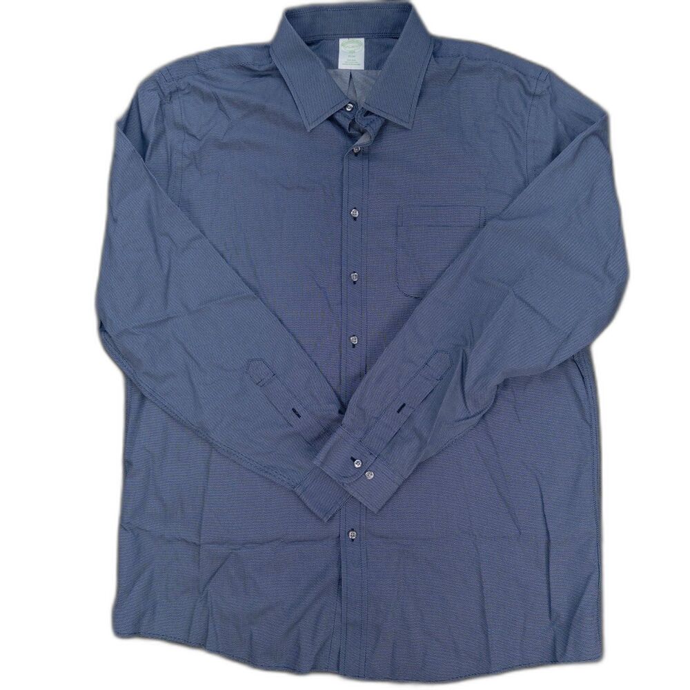 Brooks Brothers Mens Slim Fit Button Down Shirt Size 17.5-36/37 Navy Microdot XL
